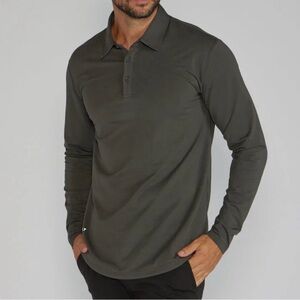 BYLT Lux Drop Cut Long Sleeve Polo Men’s L Grey Green Stretch